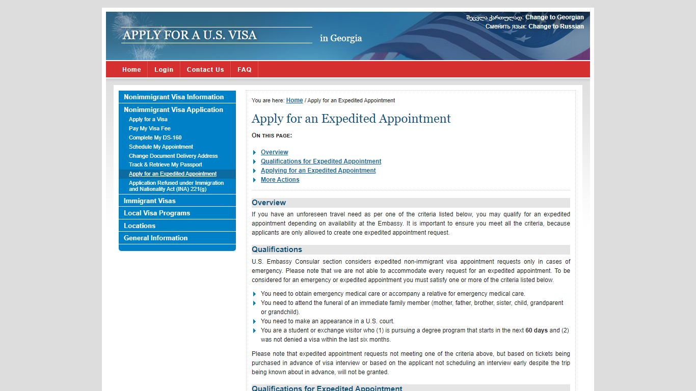 Apply for a U.S. Visa | Apply for an Expedited Appointment - Georgia ...